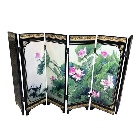 Asian Tabletop Screen, Water Lotus, He Tang Qing Qu / Fun in the Lotus Pond - Picture 4 of 10